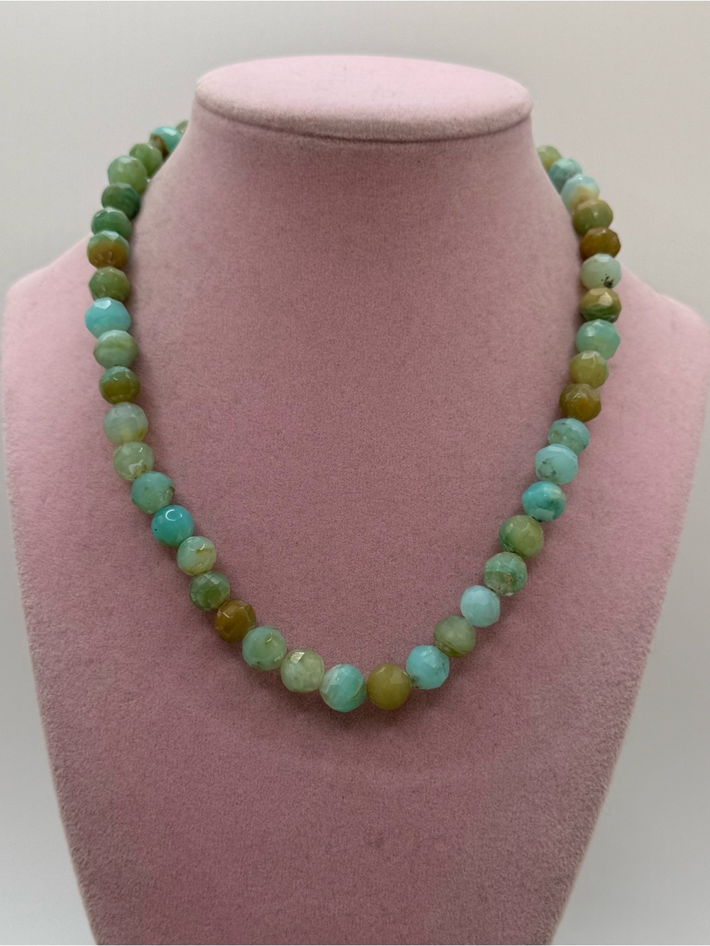 round Green amazonite Beaded with sterling clasp Necklace